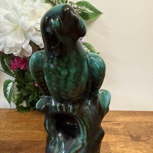 Blue Mountain Pottery Parrot Figurine Green Drip Glaze Canadian‎ Vintage Ceramic